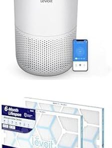 LEVOIT Air Purifier for Home Bedroom, Core 200S-P, White + LEVOIT 16x25x1 Air Filter, MERV 11, 6-Month Pleated 1-Inch Electrostatic AC Furnace Air Cleaning Filter, 2 Pack