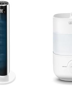 LEVOIT Tower Fan for Bedroom, 25ft/s Velocity 28dB Bladeless Oscillating Fan with 90° & Top Fill Humidifiers for Bedroom, 2.5L Tank for Large Room, Easy to Fill & Clean
