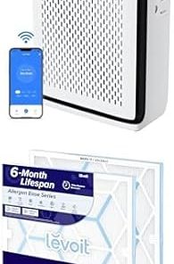 LEVOIT Air Purifiers for Home Large Room Bedroom Vital 100S-P, White + LEVOIT 20x20x1 Air Filter, MERV 11, 6-Month Pleated 1-Inch Electrostatic AC Furnace Air Cleaning Filter, 2 Pack 2