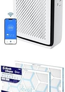 LEVOIT Air Purifiers for Home Large Room Bedroom Vital 100S-P, White + LEVOIT 16x25x1 Air Filter, MERV 11, 6-Month Pleated 1-Inch Electrostatic AC Furnace Air Cleaning Filter, 2 Pack