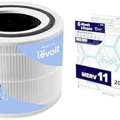 LEVOIT Genuine Core 300-P Air Purifier Air Filter Replacement, Core300-RF, 1 Pack, White + LEVOIT 20x25x1 Air Filter, MERV 11, 6-Month Allergen Defense AC Furnace Filter, 2 Pac 2