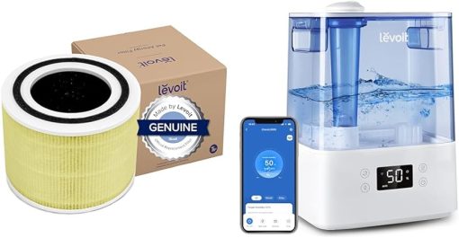 LEVOIT Core 300 Air Purifier Pet Allergy Replacement Filter, 3-in-1 Filter, Efficiency & Classic300S Ultrasonic Smart Top Fill Humidifier, Extra Large 6L Tank for Whole Family, APP