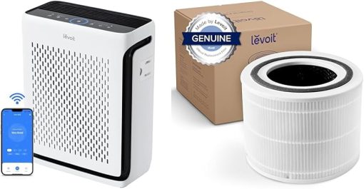 LEVOIT Air Purifiers for Home Large Room Bedroom Up to 1110 Ft2 with Air Quality and Light Sensors Bundle with Replacement Filter, 3-In-1 Filter, Efficiency Activated Carbon, 1 Pack