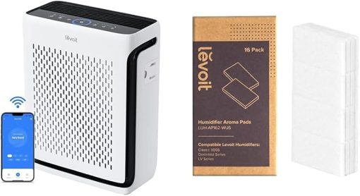 LEVOIT Air Purifiers for Home Large Room Bedroom Up to 1110 Ft² & Aroma Pads 16 Pack, Humidifier Replacement Filters, Compatible with LV600S
