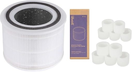 LEVOIT Core 300 Air Purifier Replacement Filter, 3-in-1 True HEPA, 1 Pack, White & 10-Pack Top Fill Humidifier Replacement Filters, Capture Fine Particles to Improve Humidification Efficiency, White