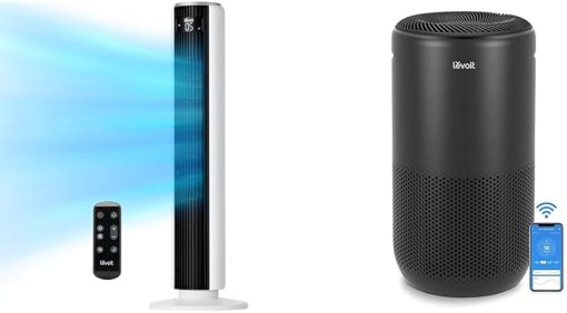 LEVOIT Tower Fan, Air Purifier for Large Rooms with Air Quality Monitor