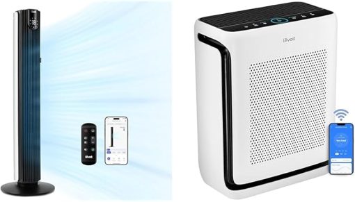 LEVOIT 42'' Smart Oscillating Tower Fan Bundle with Air Purifier for Large Rooms Up to 1800 sq ft, Compatible with Alexa
