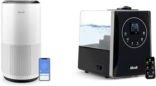 LEVOIT Air Purifiers for Home Large Room Up to 1980 Ft² in 1 Hr With Air Quality Monitor & Humidifiers for Bedroom Lagre Room (Black)