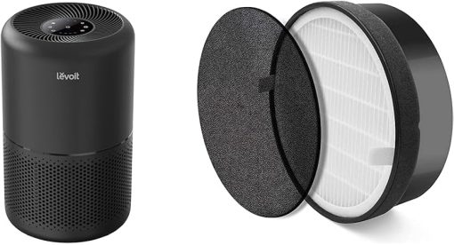 LEVOIT Air Purifier for Home Allergies Pets Hair in Bedroom, Black & LV-H132 Air Purifier Replacement Filter, 3-in-1 Nylon Pre-Filter, True HEPA Filter, 1 Pack