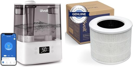 LEVOIT Smart Humidifier (6L) with Essential Oil Diffuser, Auto Mode, App Control, Aroma Pads, Replacement Filter, Core Mini Air Purifier Filter, 1 Pack