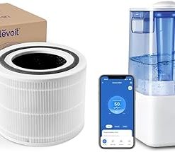 LEVOIT Core 300 Air Purifier Replacement Filter, 3-In-1 Filter, Efficiency Activated Carbon & Classic300S Ultrasonic Smart Top Fill Humidifier, Extra Large 6L Tank for Whole Family