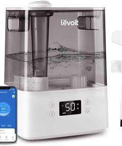 LEVOIT Smart Humidifiers for Bedroom Large Room Home,(6L) Cool Mist Top Fill Essential Oil Diffuser for Baby & Plants,Smart App & Voice Control, Rapid Humidification & Auto Mode-Quiet Sleep Mode, Gray