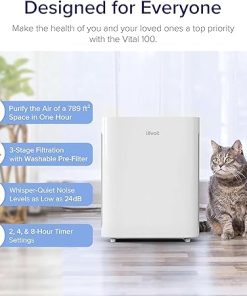 LEVOIT Air Purifier for Home Bedroom, Quiet Cleaner with Washable Pre-Filter for Allergies, Smoke, Dust, Pollen, AHAM VERIFIDE, Odor Eliminators for Large Room, Pet Hair Remover, Vital 100, White 2