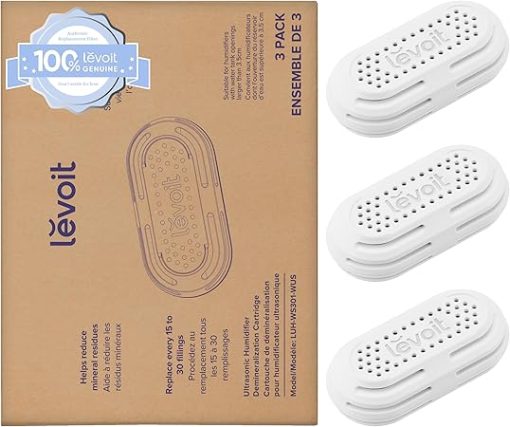 LEVOIT 3-Pack Humidifier Demineralization Cartridge, Compatible with All LEVOIT Top Fill Humidifiers, Calcium and Magnesium Ion Softening, Ultrasonic Welding Design, APP Reminder, White